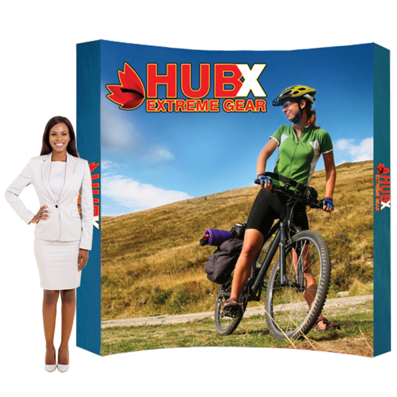 8 ft.-wide Curved Tension-Fabric Pop-Up Display with Endcaps - 89" high 8'w x 89"h Tension-Fabric Graphic on a Curved Pop-Up Display Frame with Endcaps